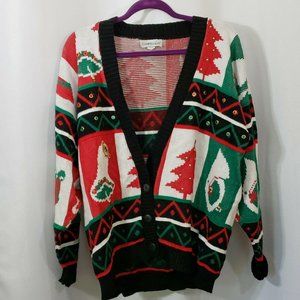 Ugly Christmas Sweater XL Jeweled Trees Bells